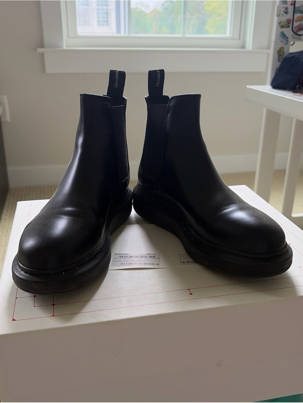 Alexander McQueen Black Leather Chelsea Lug Sole Ankle Boots